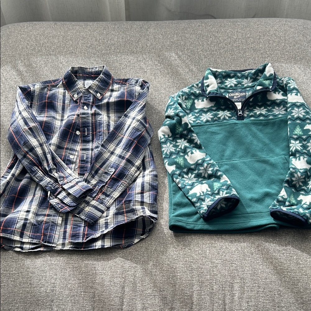 OshKosh B'gosh Blue Plaid Shirt and Teal Fleece Pullover
